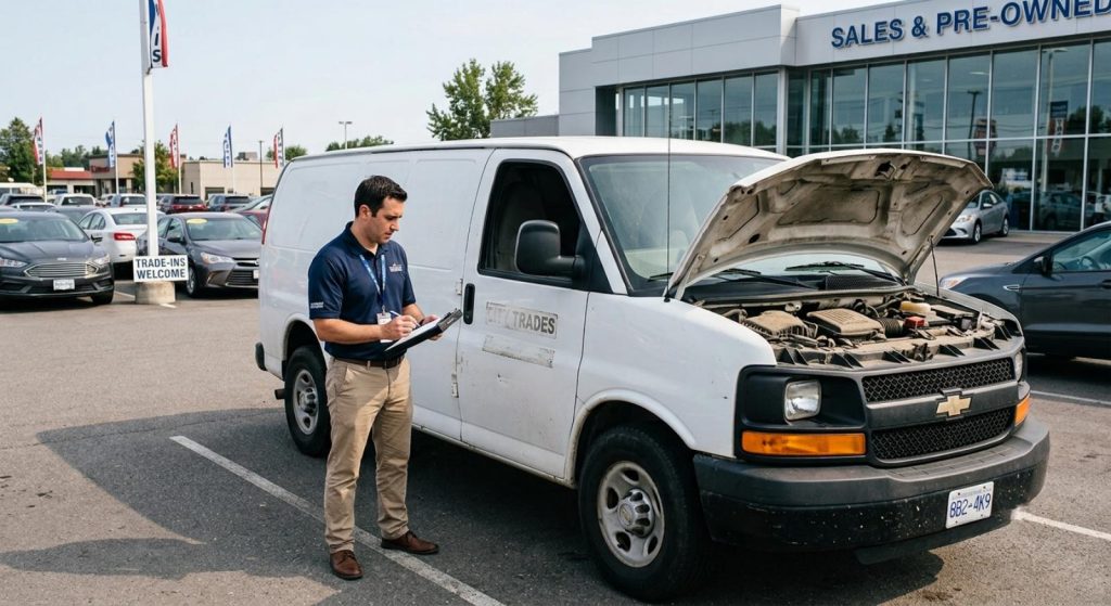 A Service center looking at a commercial fleet vehicle